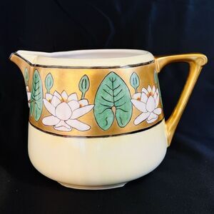 Vintage Olimpic Germany LOTUS Flower Cider Pitcher Vase Hand Painted Gold Gilt
